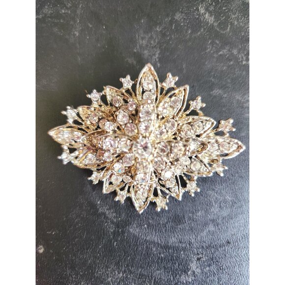 Diamond Shape Rhinestone Vintage Brooch Accent for Black Dress - Picture 1 of 10